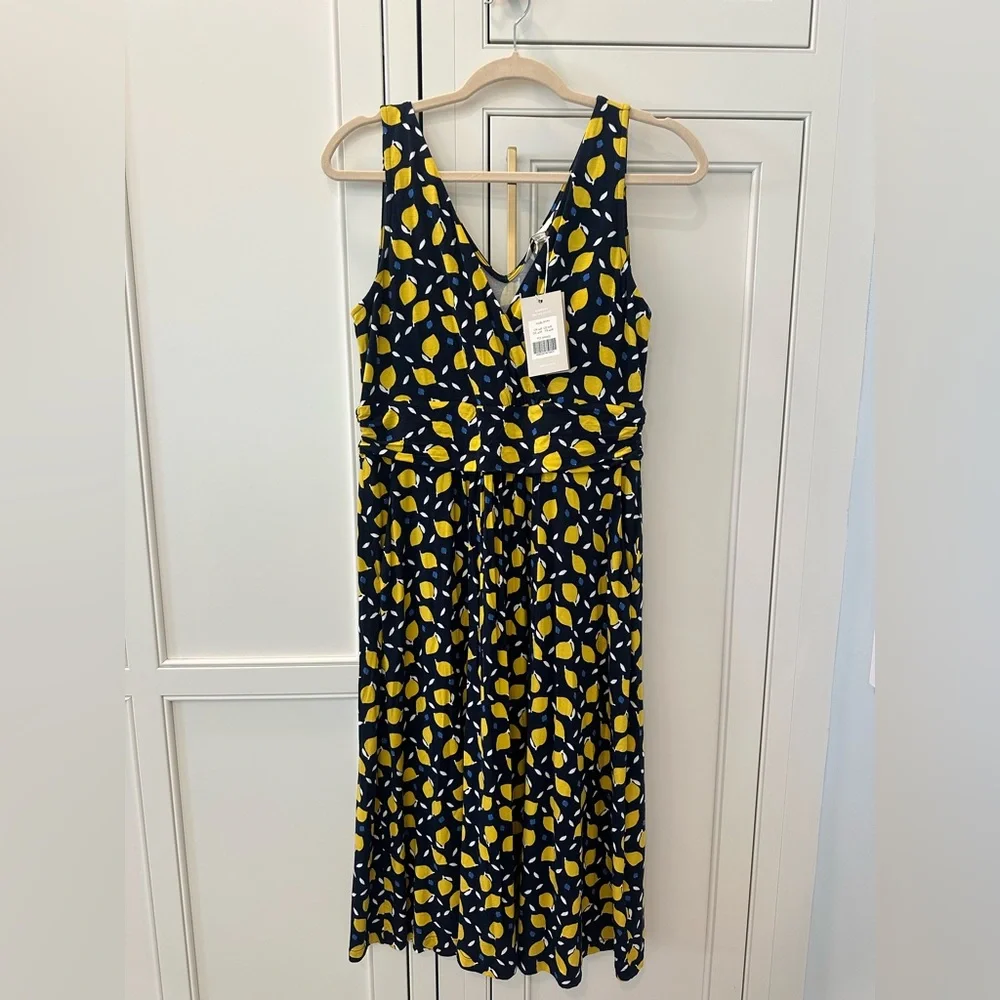 Boden Effie Jersey Dress Navy Lemon Size 10 NWT - Picture 2 of 5